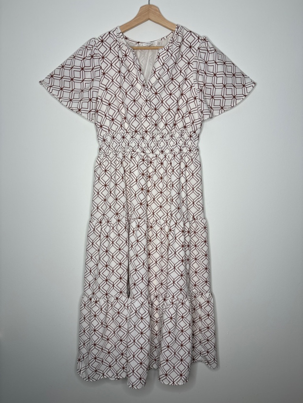 August Sky V-Neck Tiered Maxi Geometric Dress